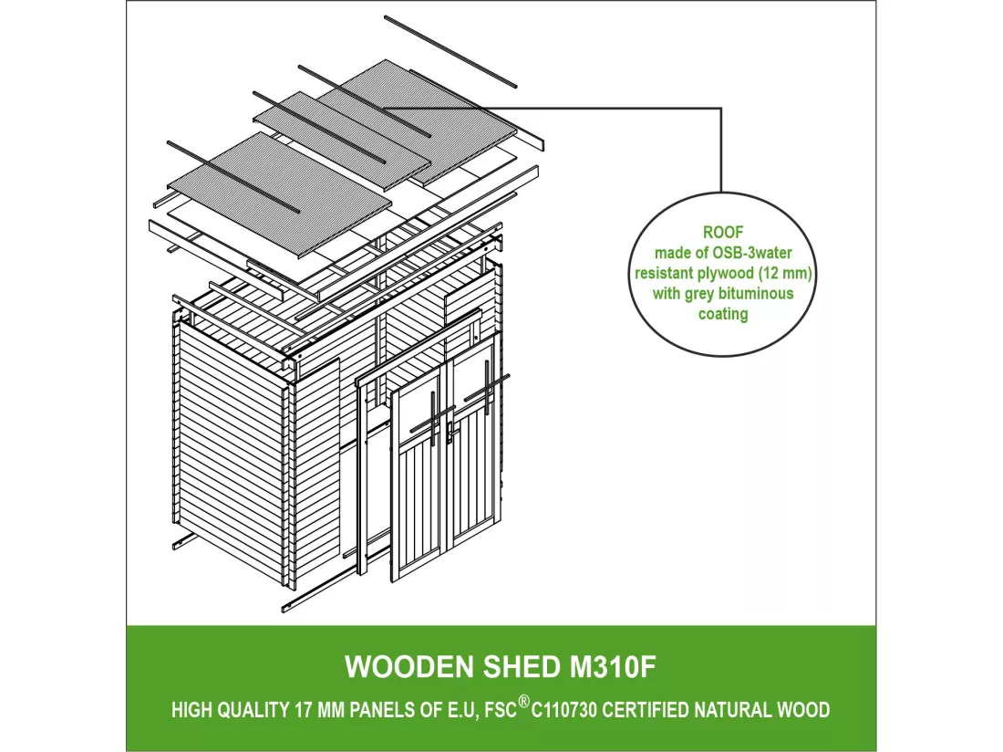 TIMBELA M310F Abri de jardin en bois -porte verrouillable de haute qualité - 2.63 m2