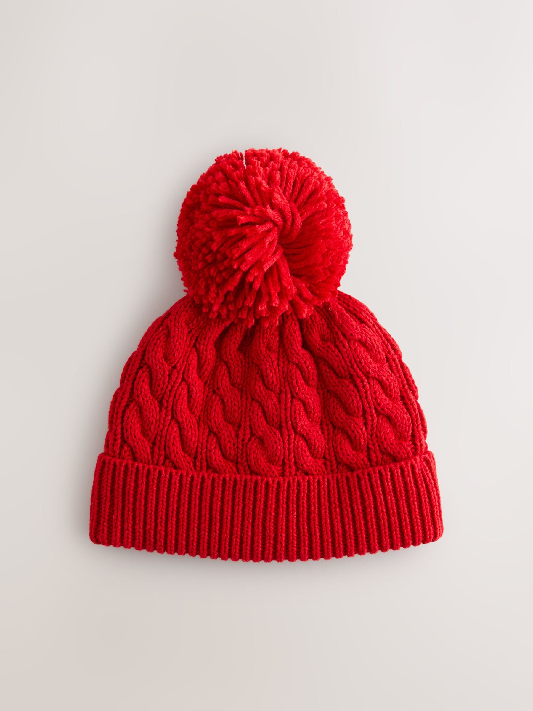 Felrood - Gebreide kabel Beanie-muts met pompom
