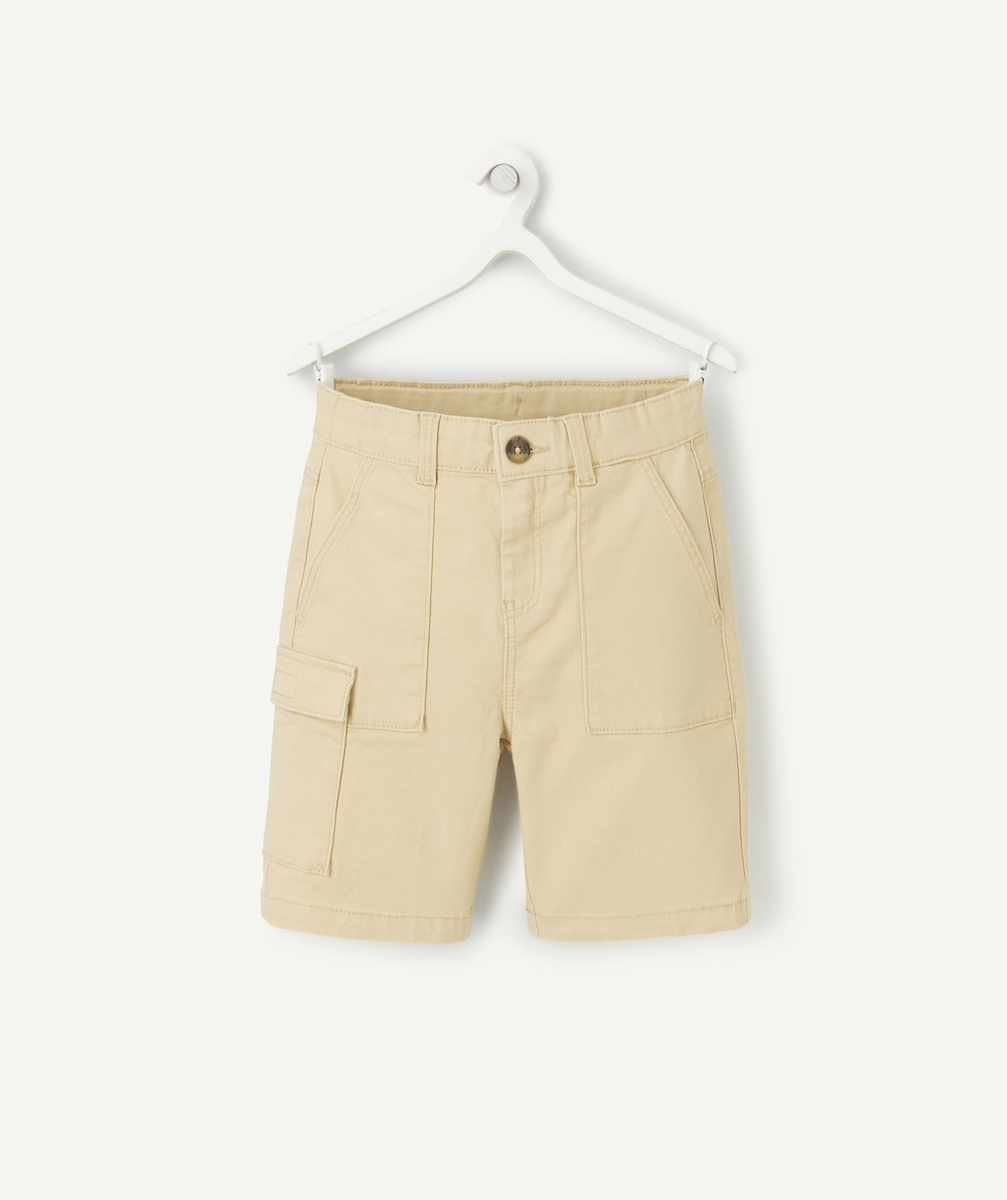 BERMUDA DROIT GARÇON BEIGE AVEC POCHES CARGO