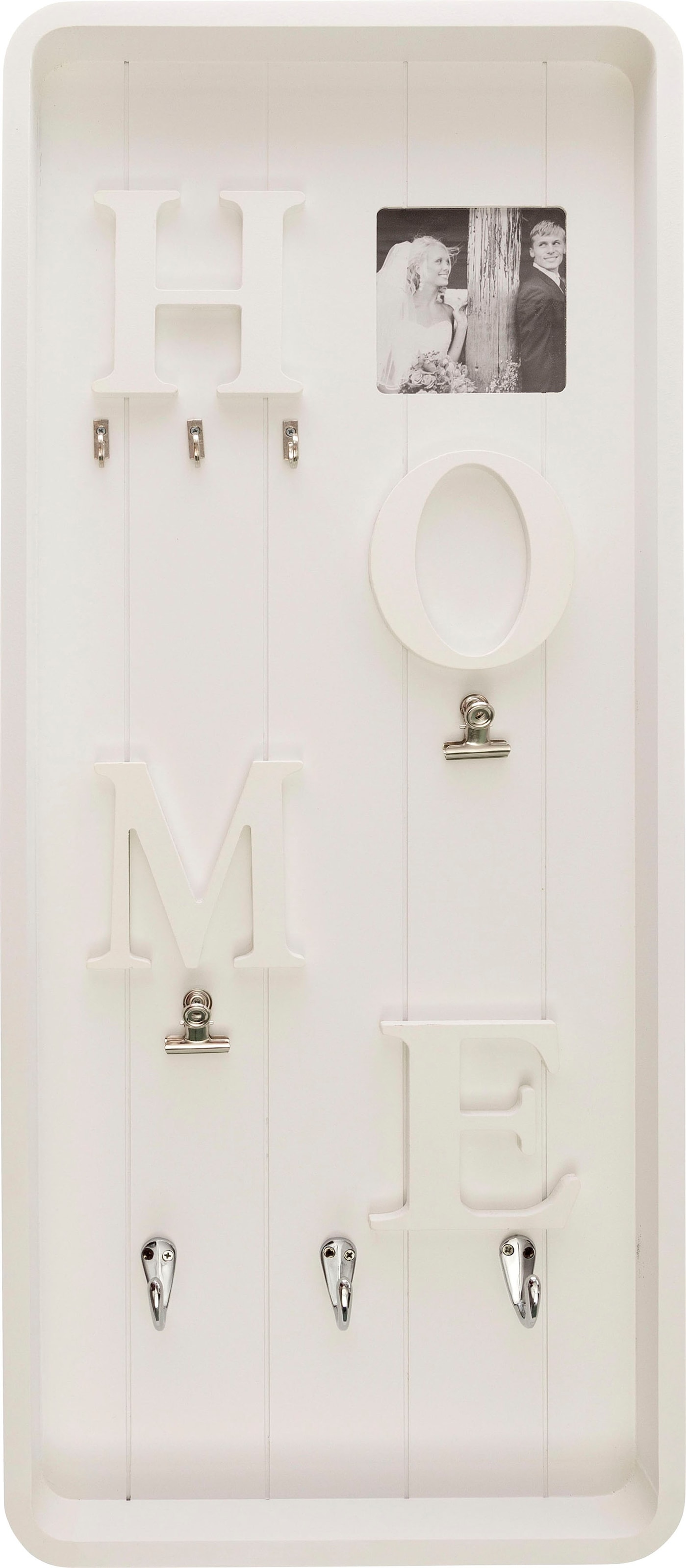 Myflair Möbel & Accessoires Memoboard »Valerina, weiss« Schlüsselbrett, mit Klemmen & Haken, mit Schriftzug
