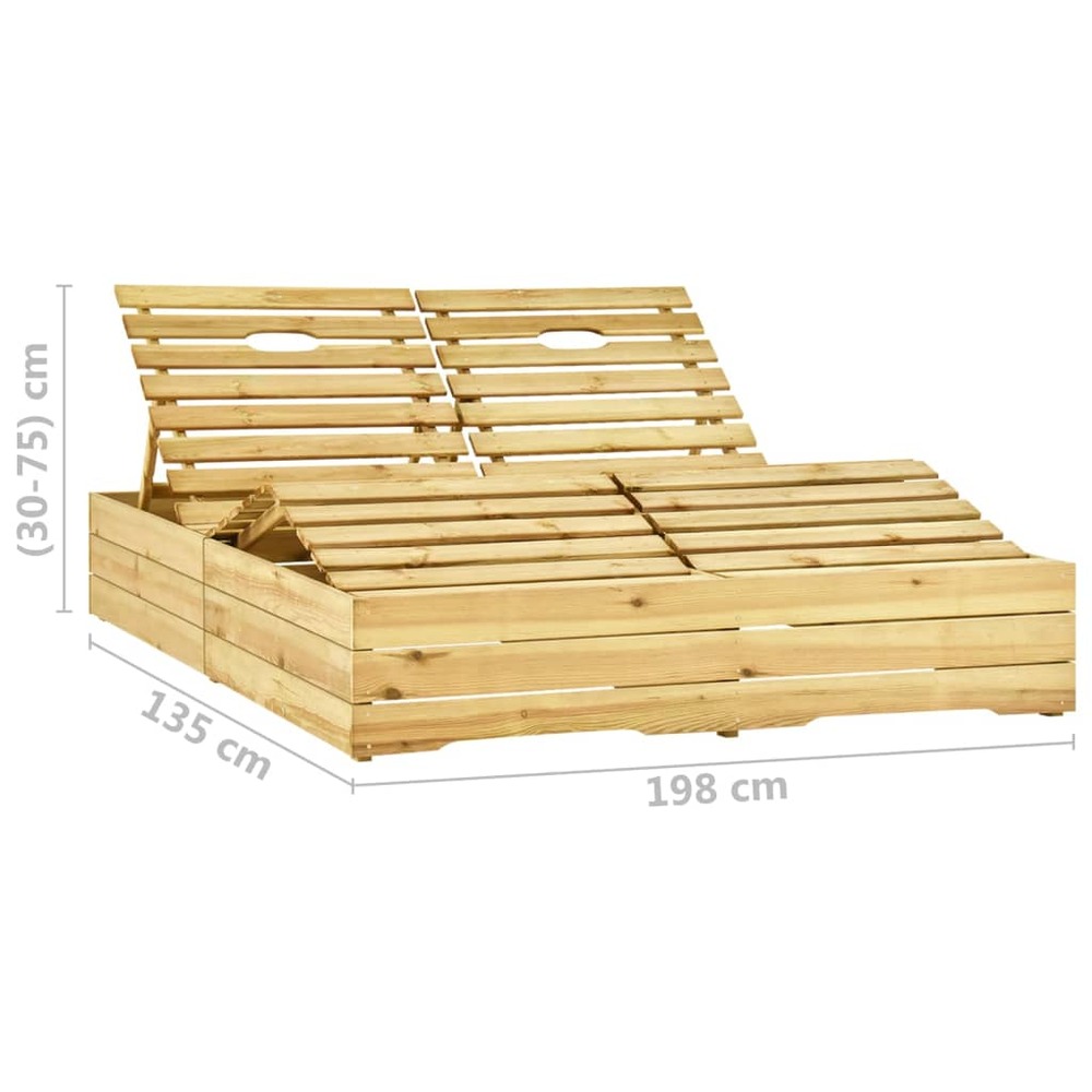 Transat chaise longue bain de soleil lit de jardin terrasse meuble d'extérieur double et coussins vert bois de pin imprégné 0