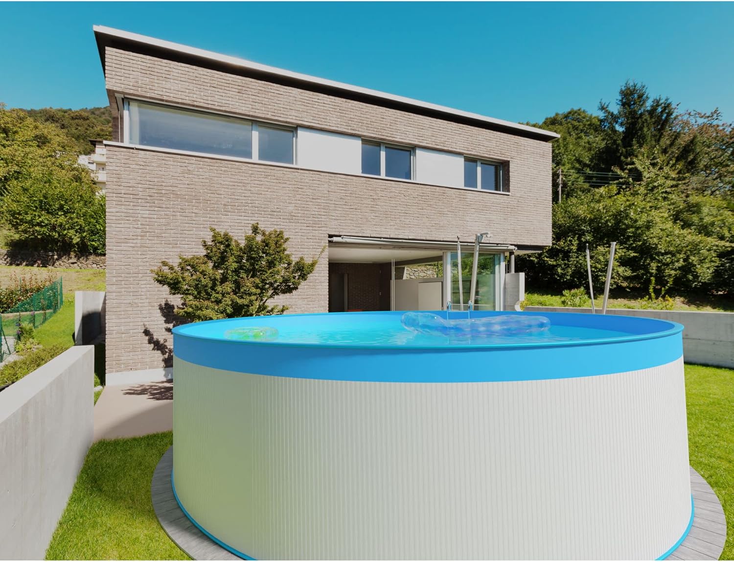 Stahlwandpool Set rund Arizona 350x90 cm, Stahl 0,3 mm weiß, Folie 0,2 mm blau, Overlap