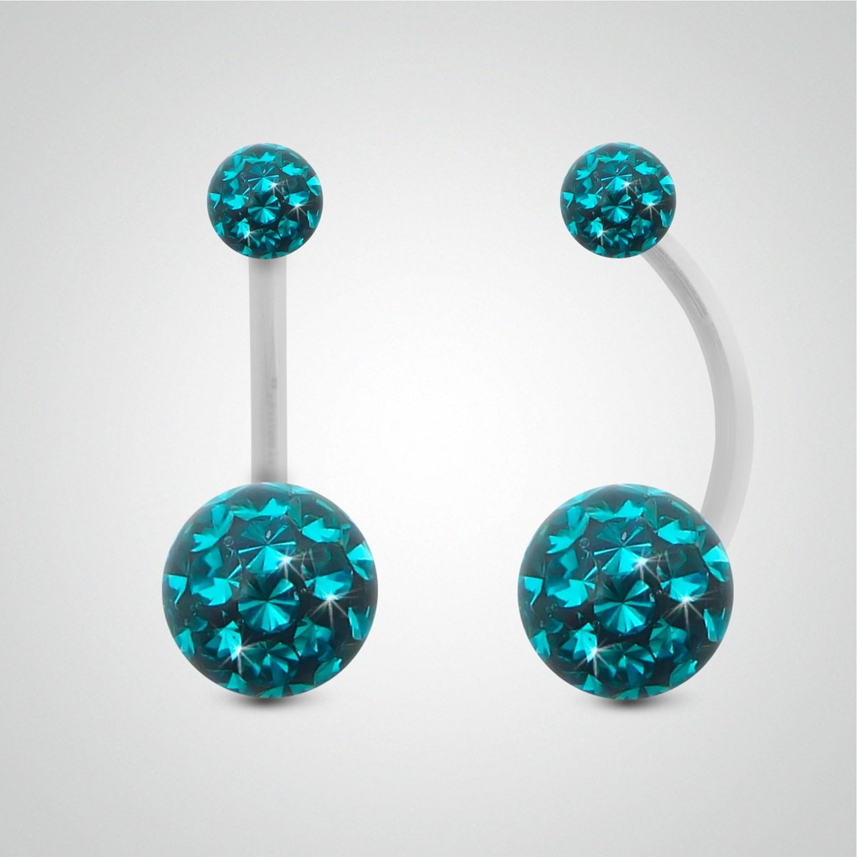 Piercing de nombril en or blanc et cristal de Swarovski turquoise (petit modèle)