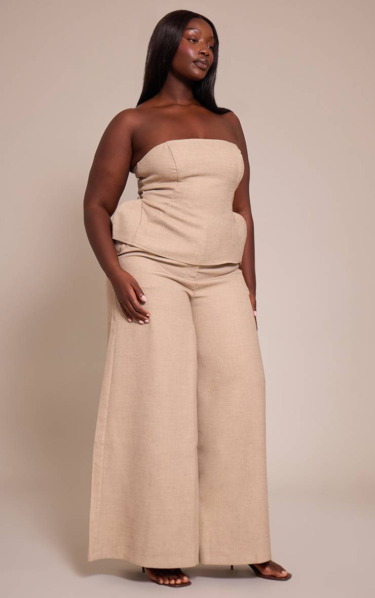 Gris Pierre Pantalon Grande Taille En Tissu Tissé Coupe Tailleur Jambe Ultra Large