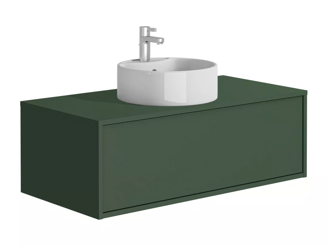 Meuble de salle de bain suspendu vert mat avec simple vasque ronde - 94 cm - TEANA II