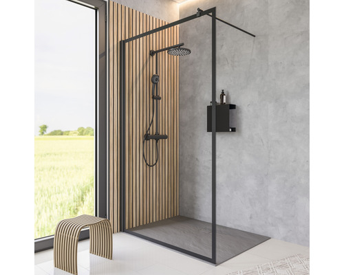Inloopdeur SCHULTE Alexa Style 2.0 ExpressPlus 120 cm profiel, zwart, helder glas, vuilafstotende glascoating, deurscharnier links