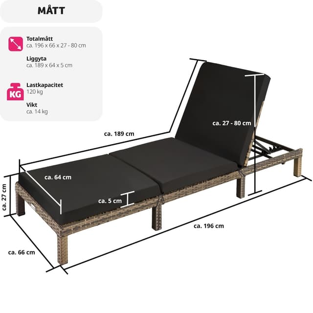 Polyrattan liggestol med hynder Sofia
