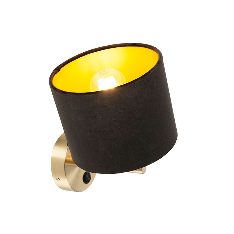 Klassieke wandlamp goud met zwarte velours kap - Combi