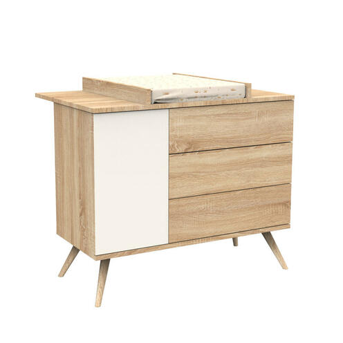 Commode à Langer 3 Tiroirs 1 porte SEVENTIES Crème - SAUTHON