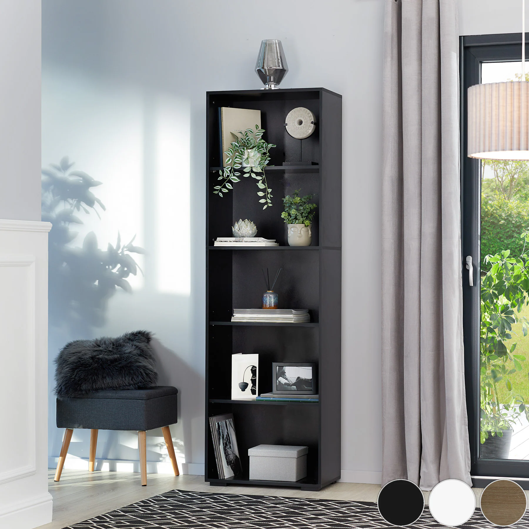 tectake® Bücherregal, MDF, bodenschonende Kunststofffüße, 60 x 30 x 190 cm