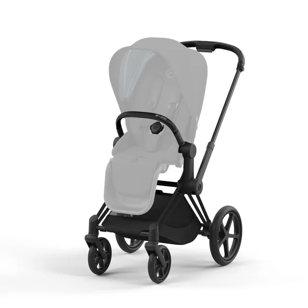Carrinho de bebê Cybex Priam V4, cor cinza Mirage, estrutura preta fosca.