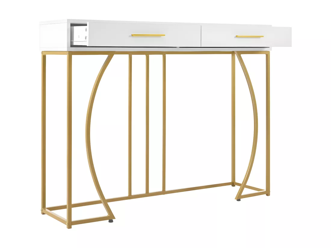Console avec 2 tiroirs - style moderne - Blanc & Doré