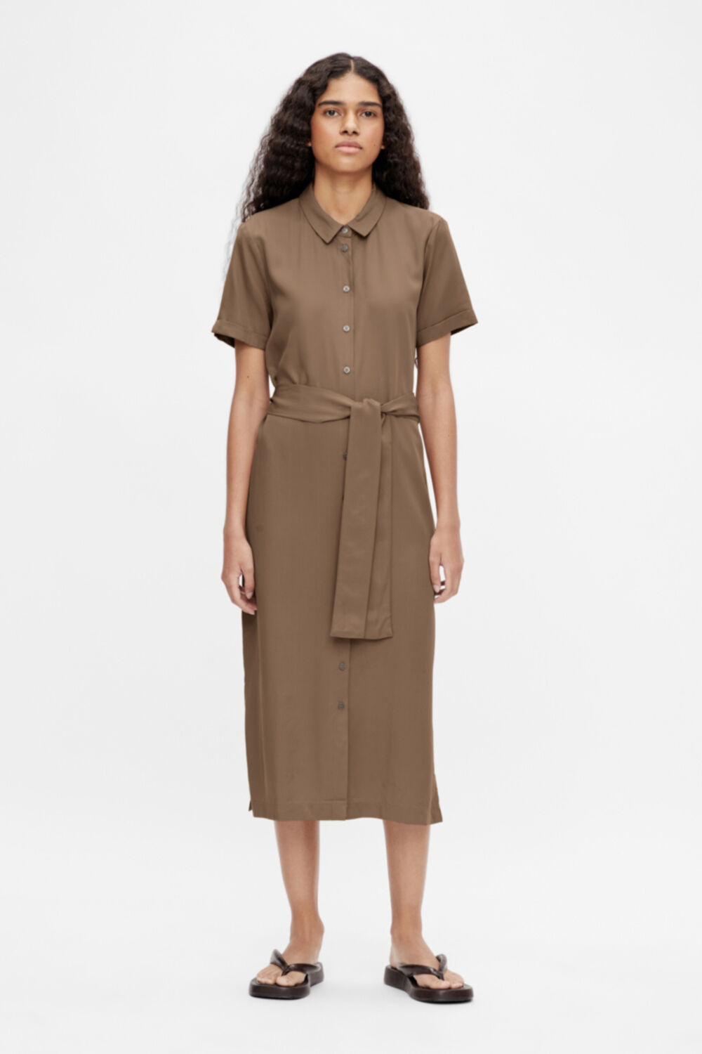 Vestido longo tipo camisa - Cinza