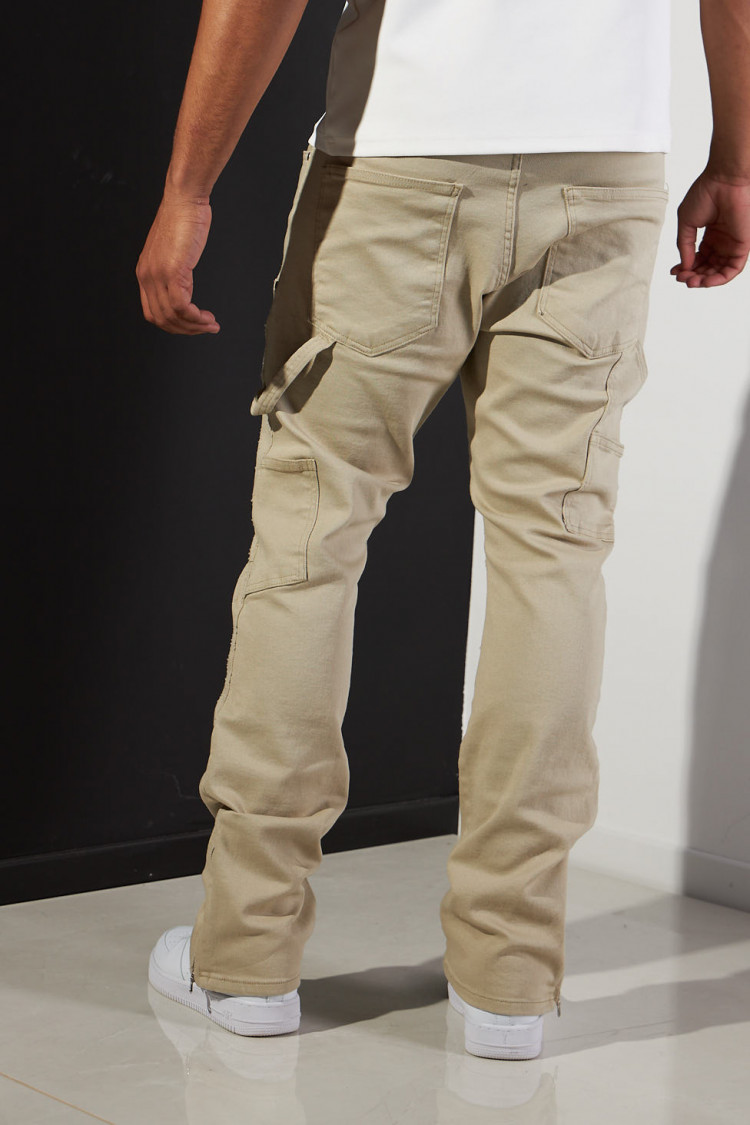 Ensemble 2 pièces veste + jean beige à motif losange