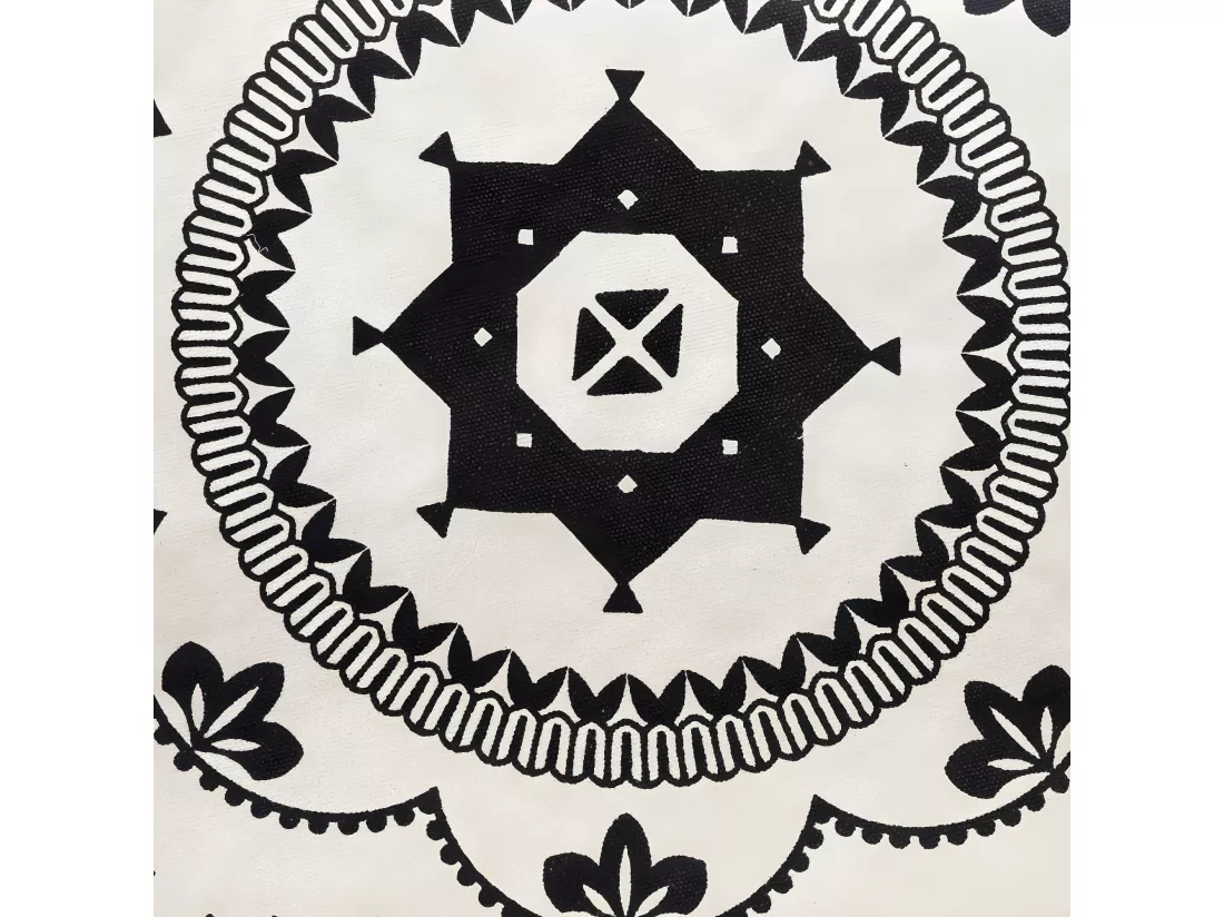 Tapis Rond Noir et Blanc en Coton D120 cm