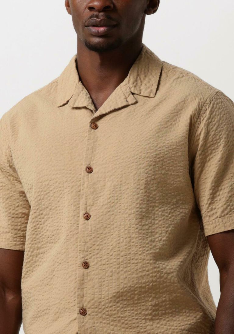 ANERKJENDT camel anerkjendt casual overhemd akleo s/s seersucker shirt