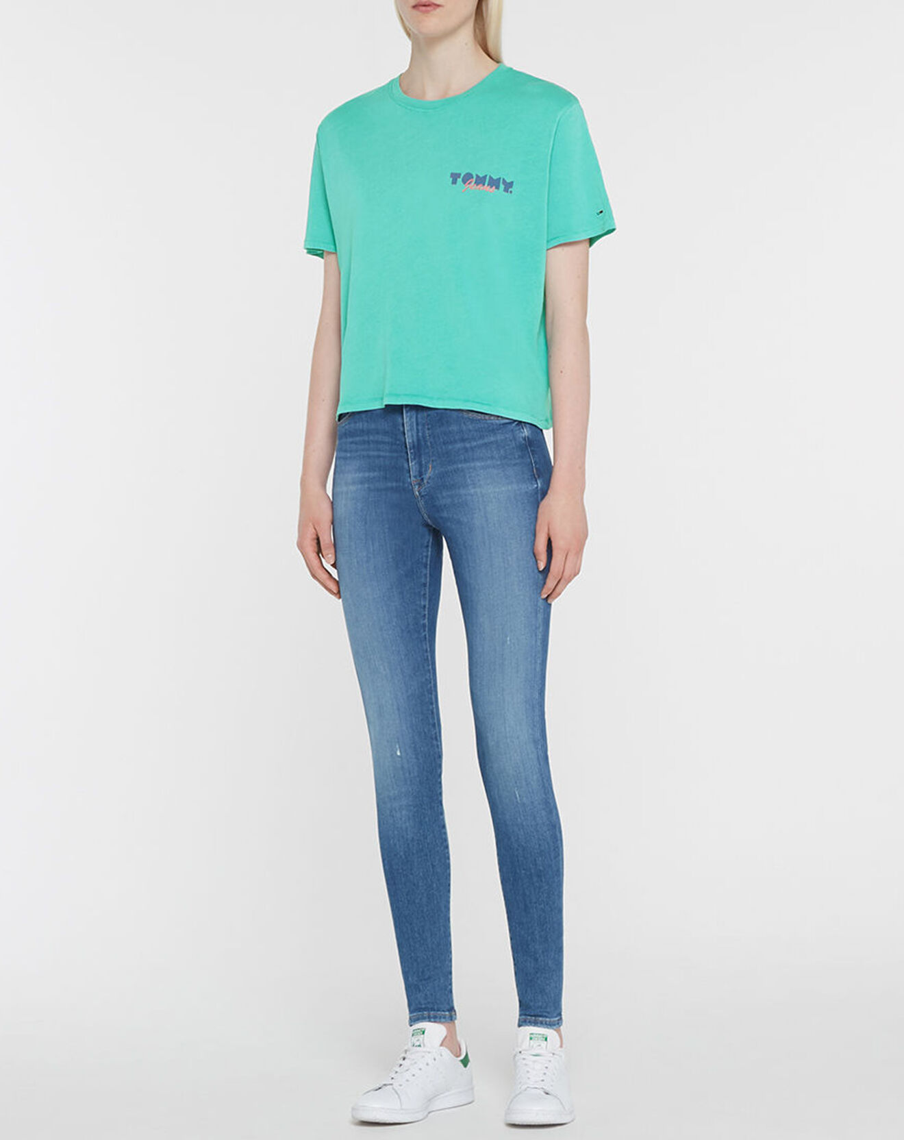 Tommy Jeans T-Shirt 100% Coton Bio Crop Vintage vert
