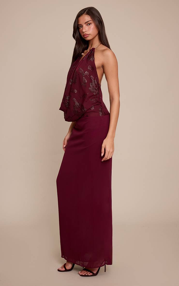 Rouge Vin Robe Maxi À Col Drapé Et Texture