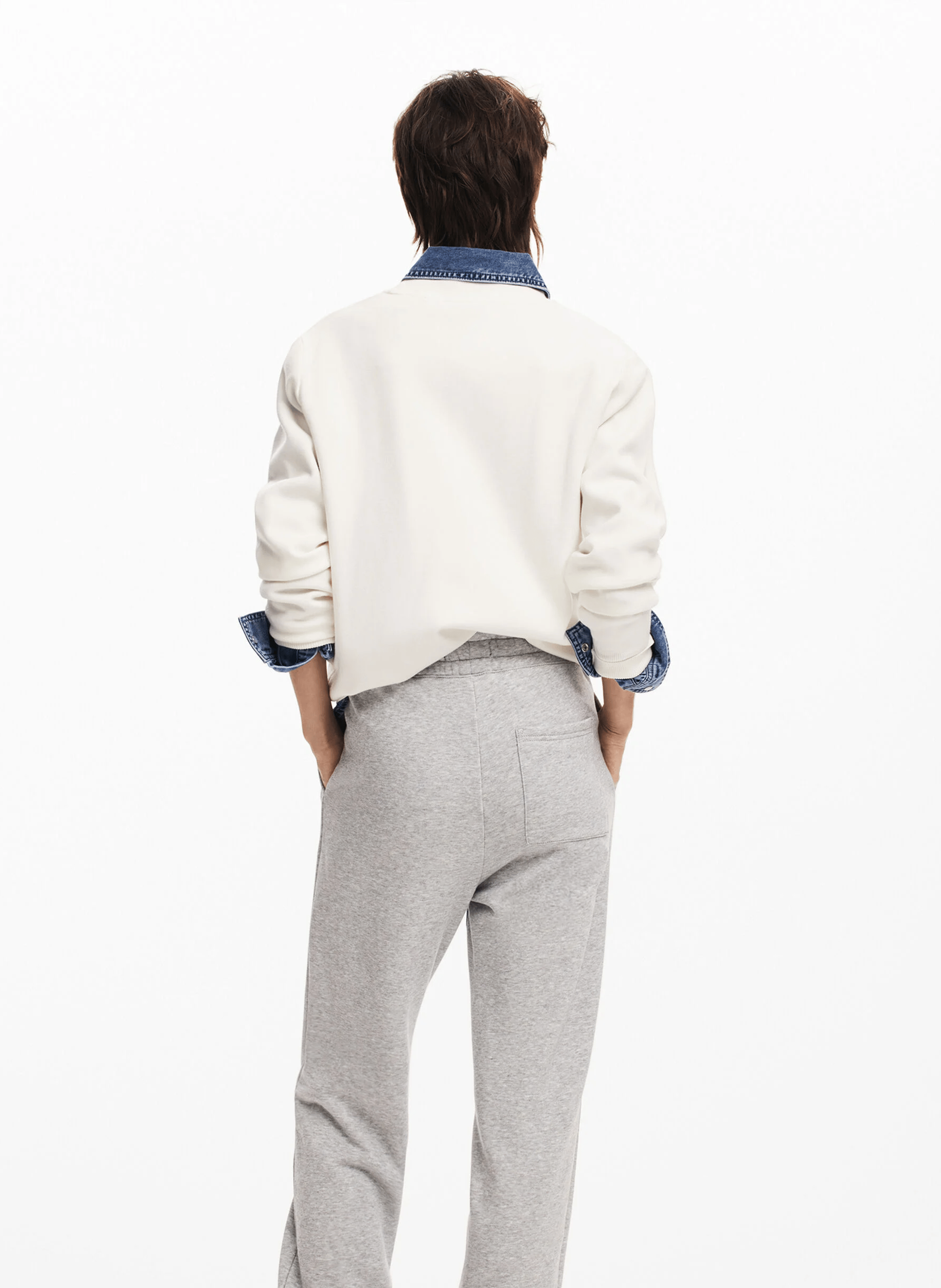 Pantalon jogger bi matière en coton mélangé | Bleu