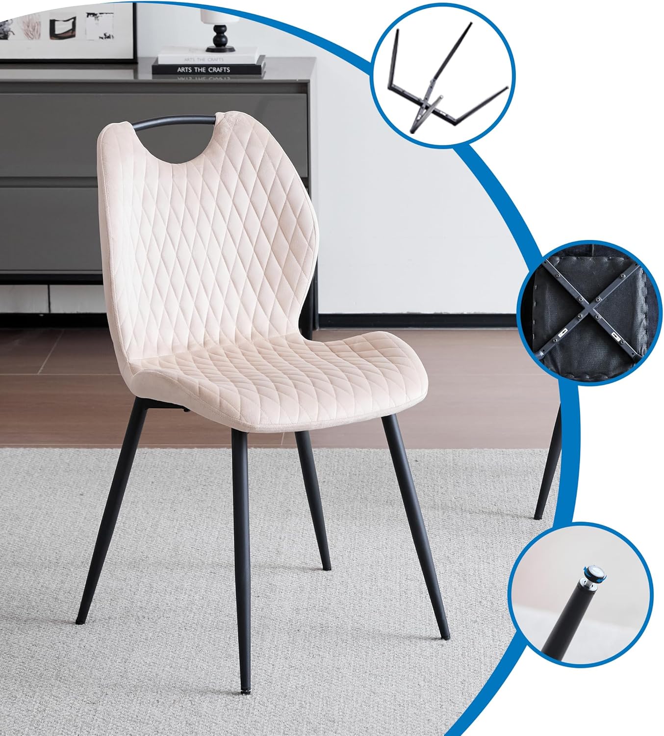 Esszimmerstühle, 6er-Set, Küchenstühle, Polsterstühle, Wohnzimmerstühle, Stoffrückenlehnen und Metallbeine, geeignet für Esszimmer, Küchen und Wohnzimmer,Beige