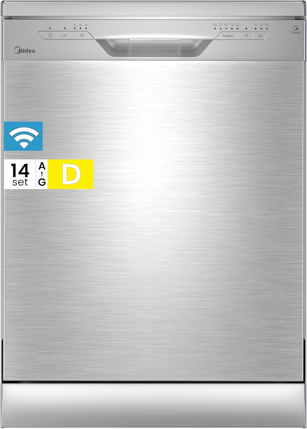 Midea Geschirrspüler 60cm Freistehend, SF 3.60N PRO Spülmaschine mit WLAN, 14 Maßgedecke, Geschirrspüler Unterbaufähig, 5 Programme, Höhenverstellbarer Oberkorb, 47 dB, Inox