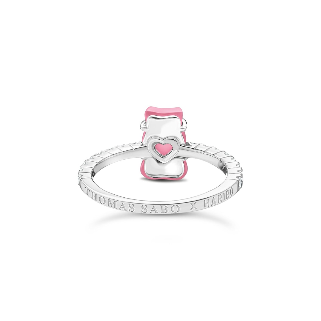 Thomas Sabo x HARIBO Ring mit pinkem Mini-Goldbären und Steinen Silber