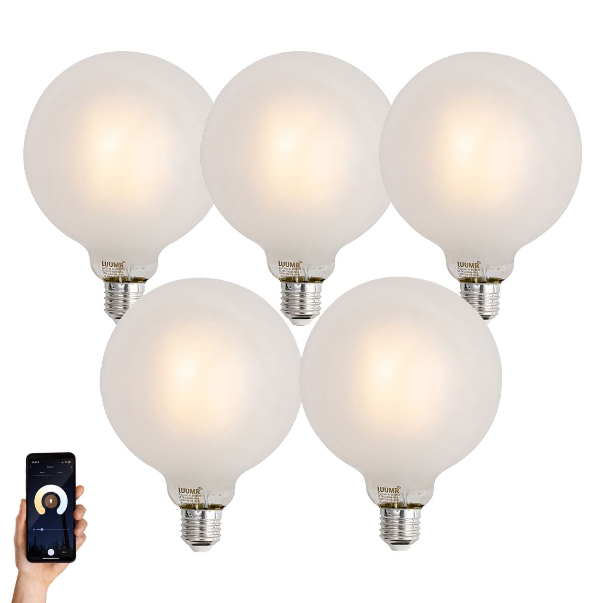 Set van 5 Smart E27 dimbare LED lampen G125 mat 7W 806 lm 2700-6500K
