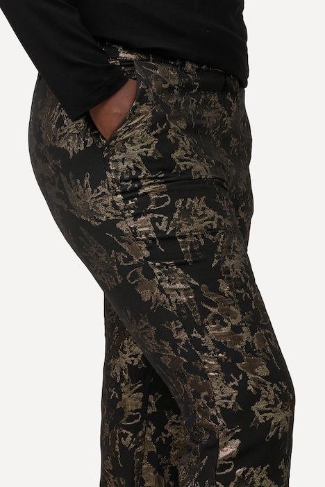 Jacquad-Hose Sophie, Gold-Design, schmales Bein