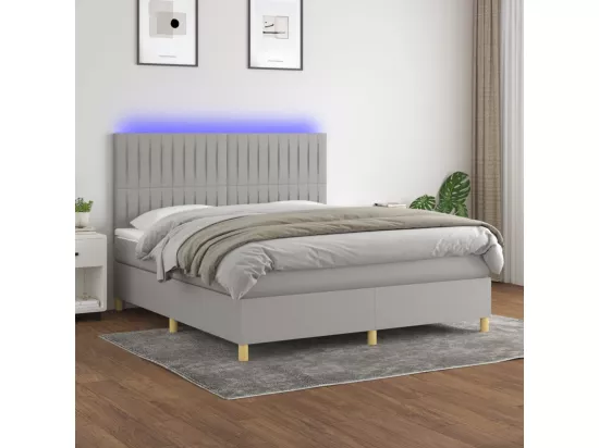 Sommier tapissier matelas et LED Gris clair 160x200 cm Tissu