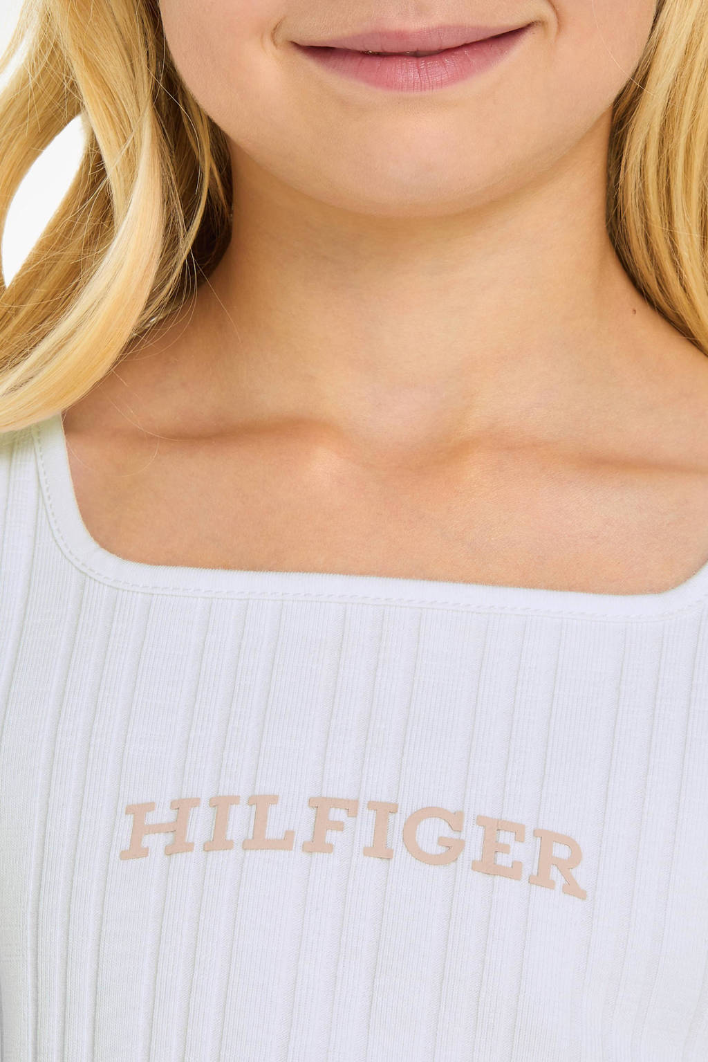 Tommy Hilfiger top met tekst wit/lichtroze