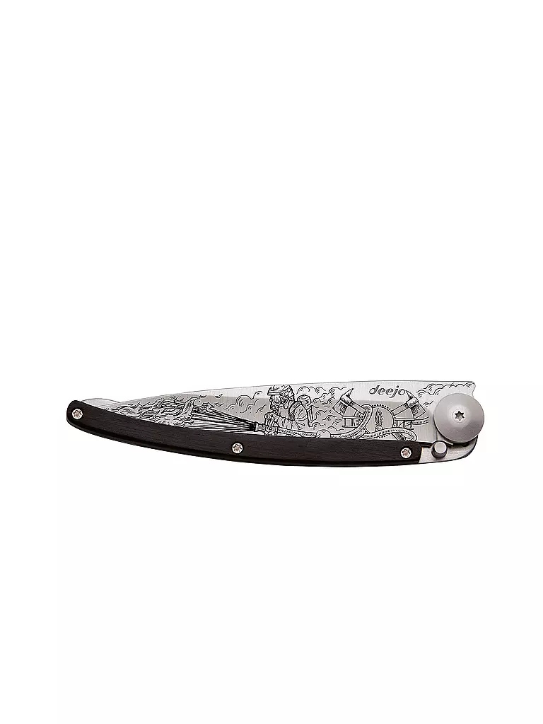DEEJO Taschenmesser Ebenholz Titan FEUERWEHRMANN 37G  silber