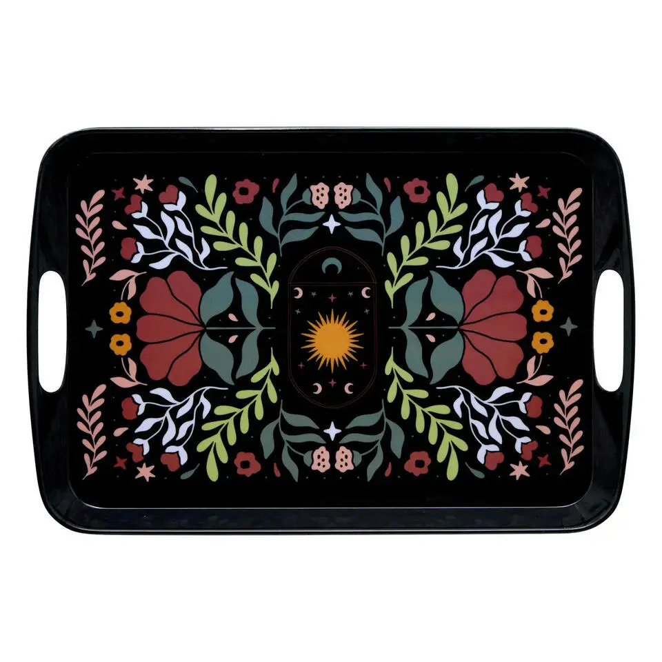 5Five Design dienblad van melamine - 39 x 26 cm - flowers print zwart