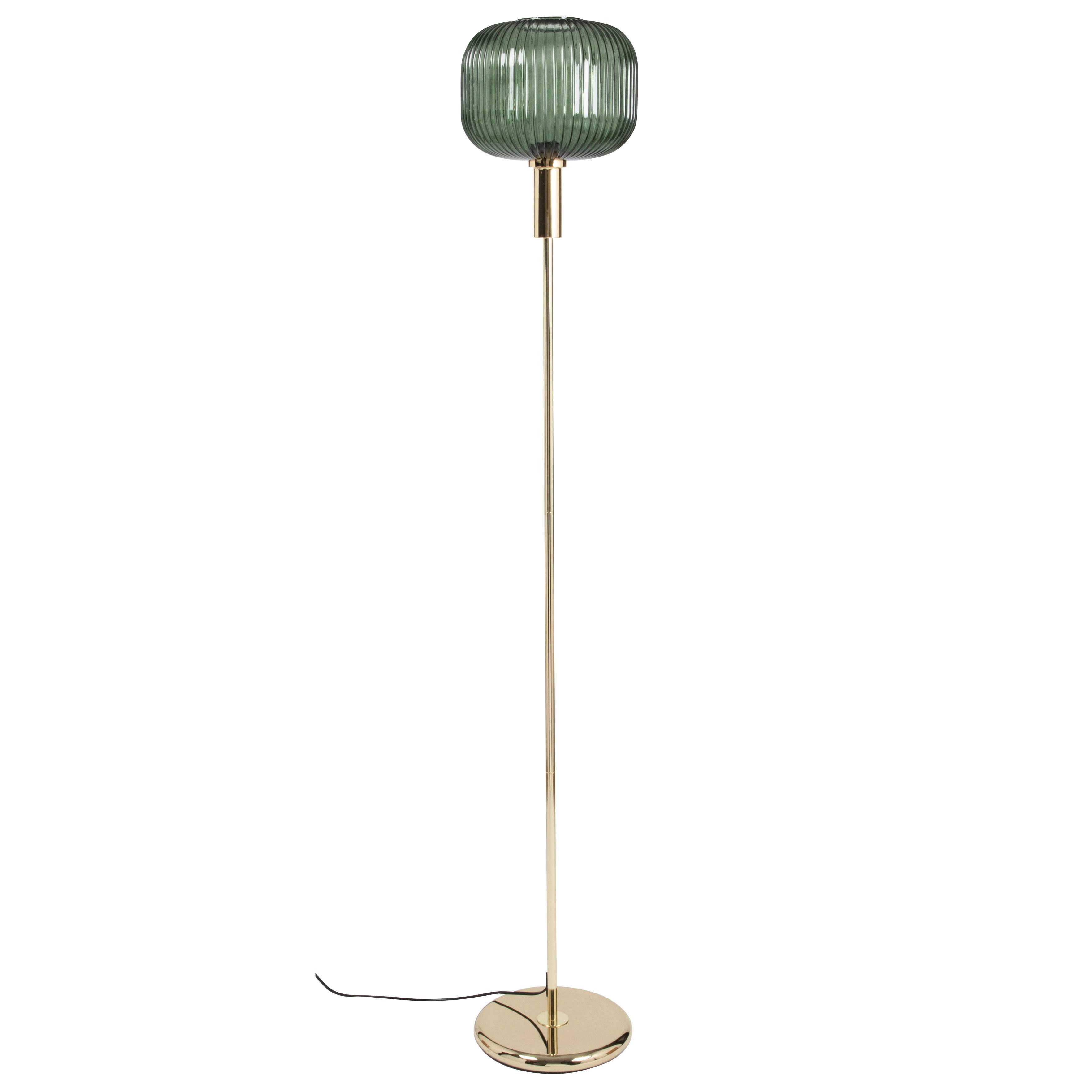Maisons du Monde Stehlampe aus geblasenem grünem Glas und goldfarbenem