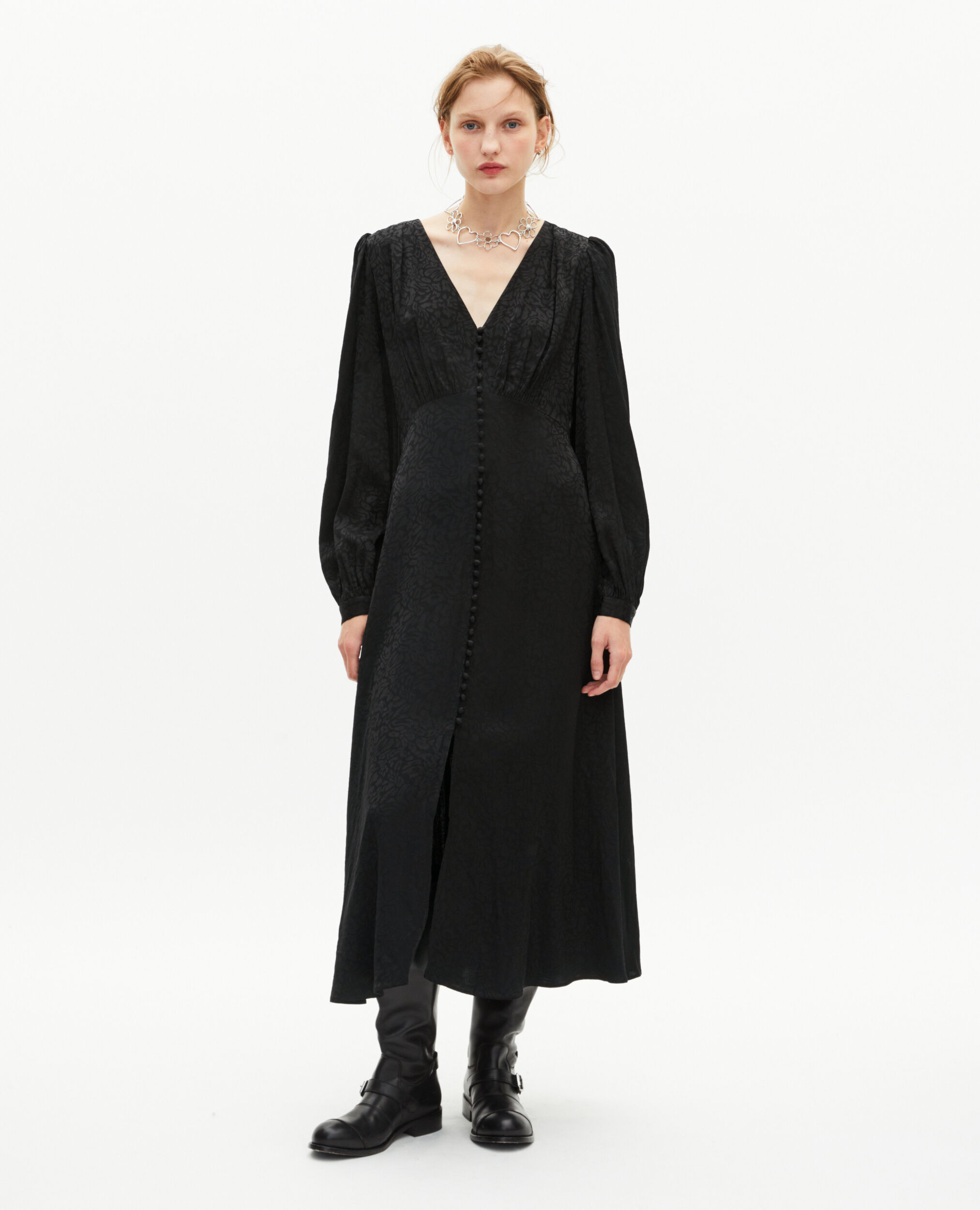 Robe longue en jacquard léopard noire