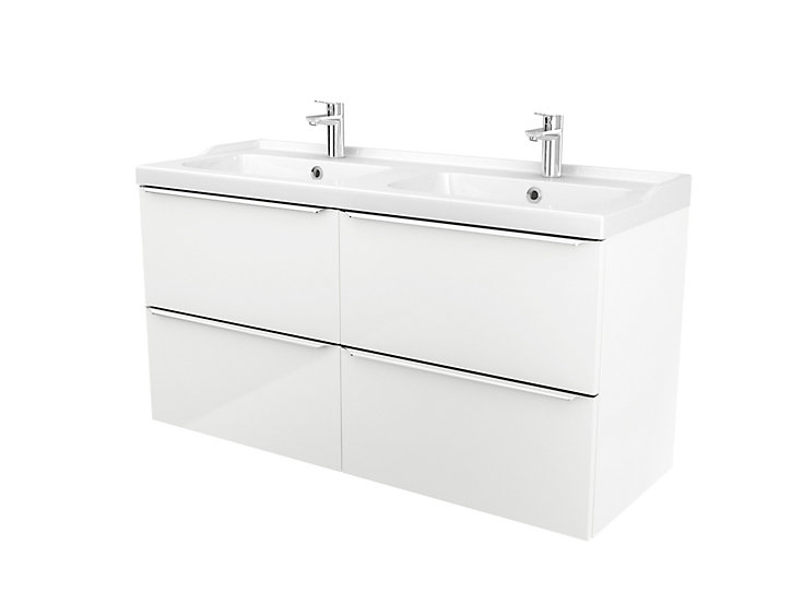 Meuble sous vasque à suspendre GoodHome Imandra blanc 120 cm + plan vasque Nira