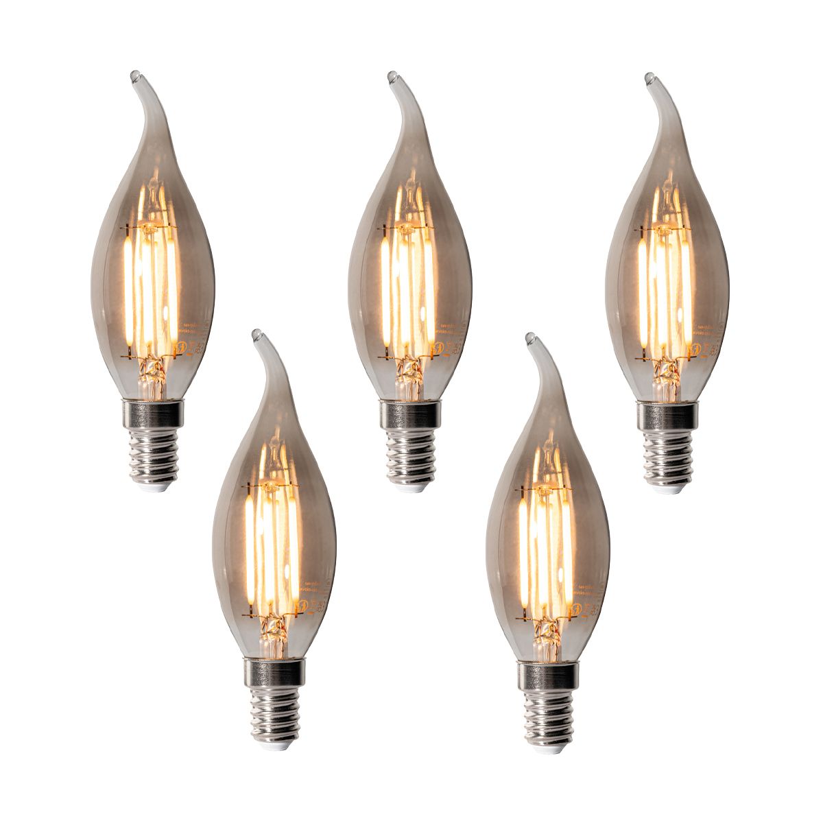 Set van 5 E14 dimbare LED lampen BXS35 smoke 4W 300 lm 2200K