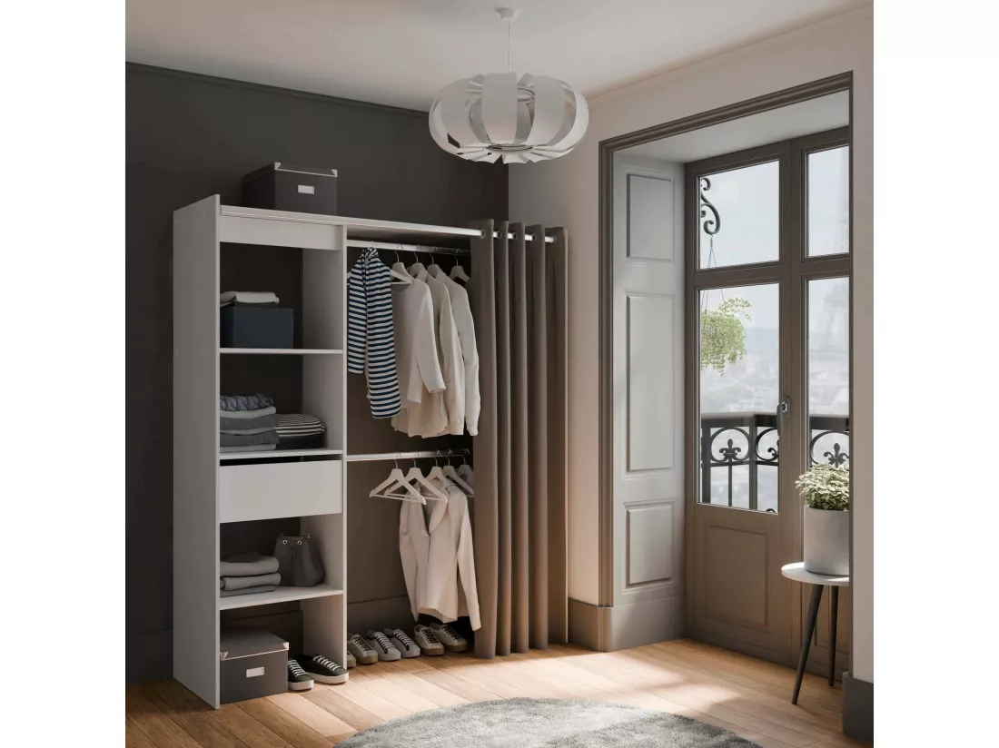 Grande Garde-robe Dcourtne, Meubles de chambre, Penderie de plain-pied, Placard à vêtements, 167x50 h192 cm, Blanc mat