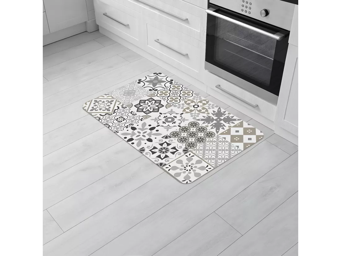 Tapis décoratif en polyester - L 45 x l 75 cm - Imprimé salou blanc