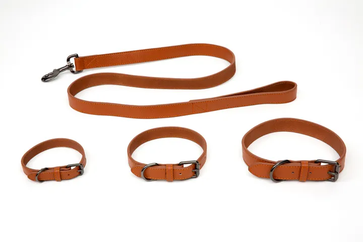 Paw Love - Halsbånd læder hund (Small) - Cognac