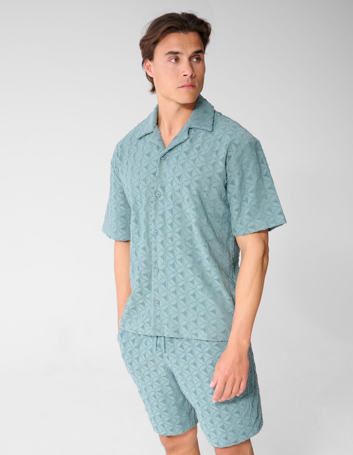 Logo Towelling Overhemd Turquoise