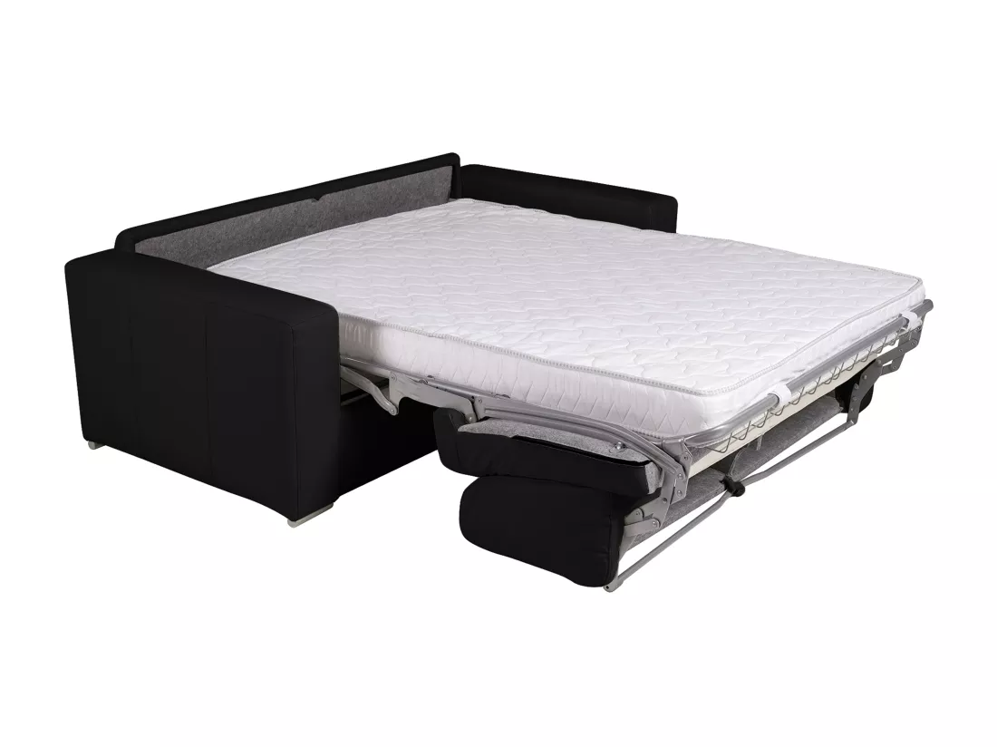 Canapé 3 places convertible express 100% cuir de buffle noir matelas 20 cm DELECTEA II