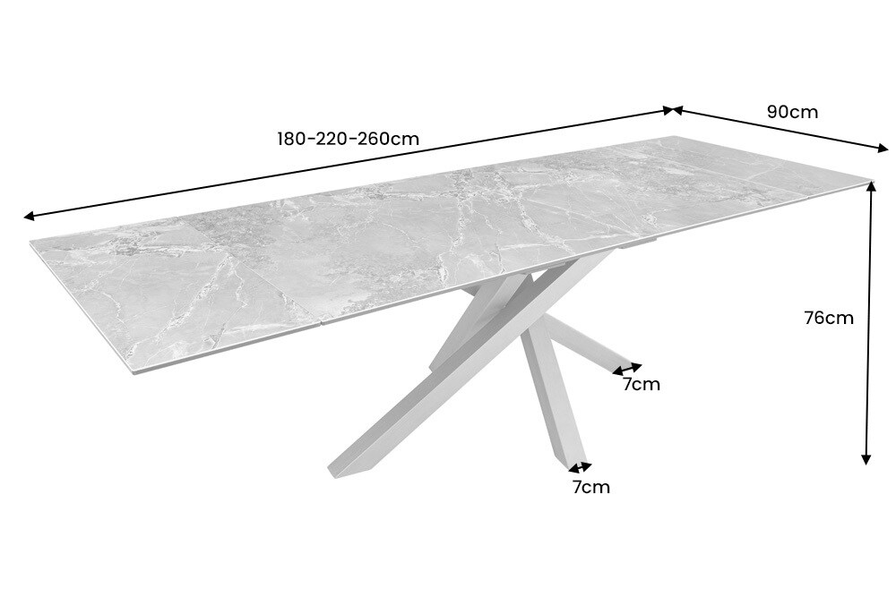 riess-ambiente Esstisch MARVELOUS - 180-220-260cm weiß Marmor Keramik made in Italy Ausziebar