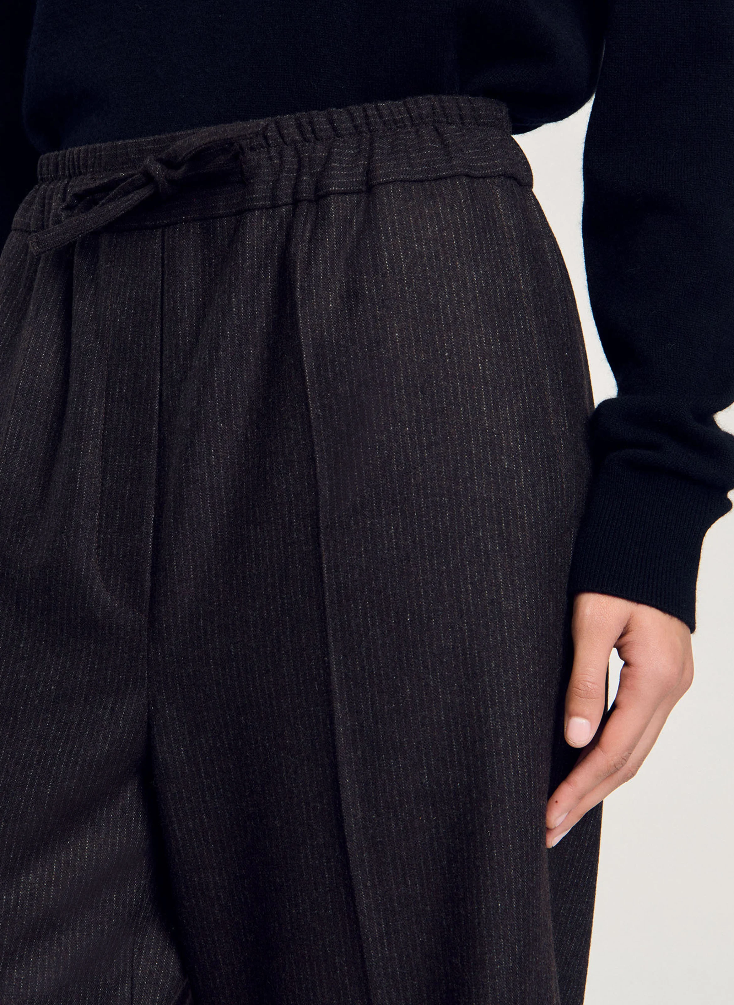 Pantalon large en laine mélangée | Marron