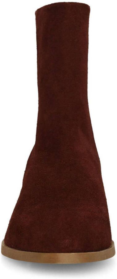 Manfield Dames Bordeaux rode suède enkellaarsjes met hak
