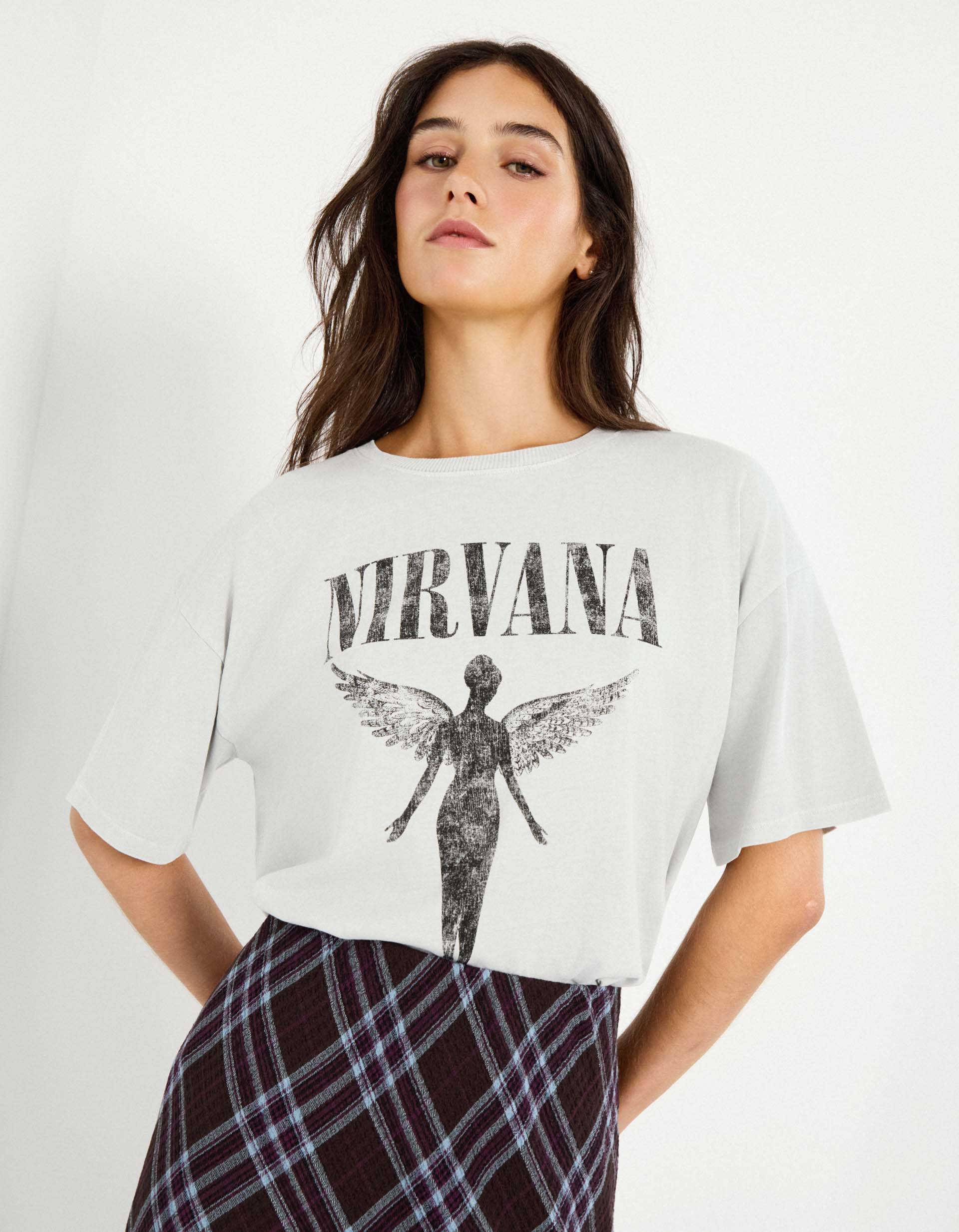 T-shirt 'Nirvana', Mulher, Cinzento Claro
