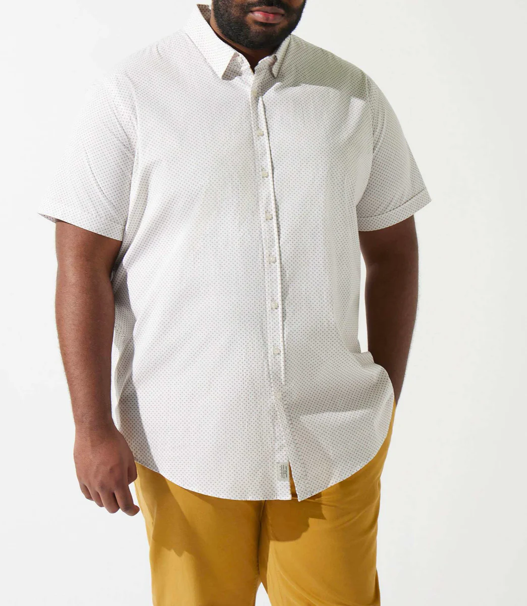 Chemise manches courtes à imprimé blanche et camel KAMELBT