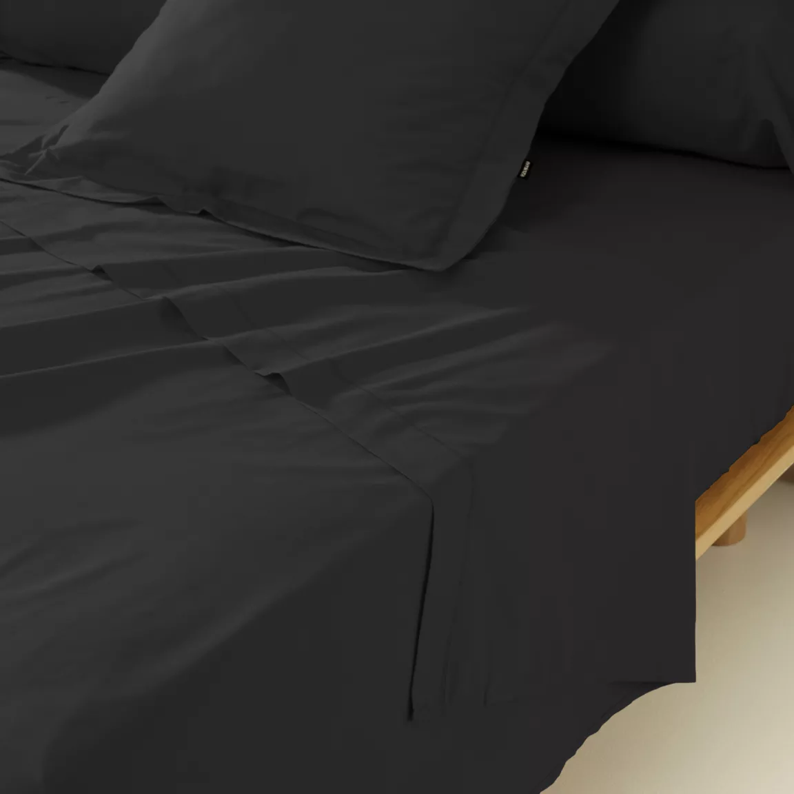 Drap plat percale de coton (270 x 300 cm) Cali Noir