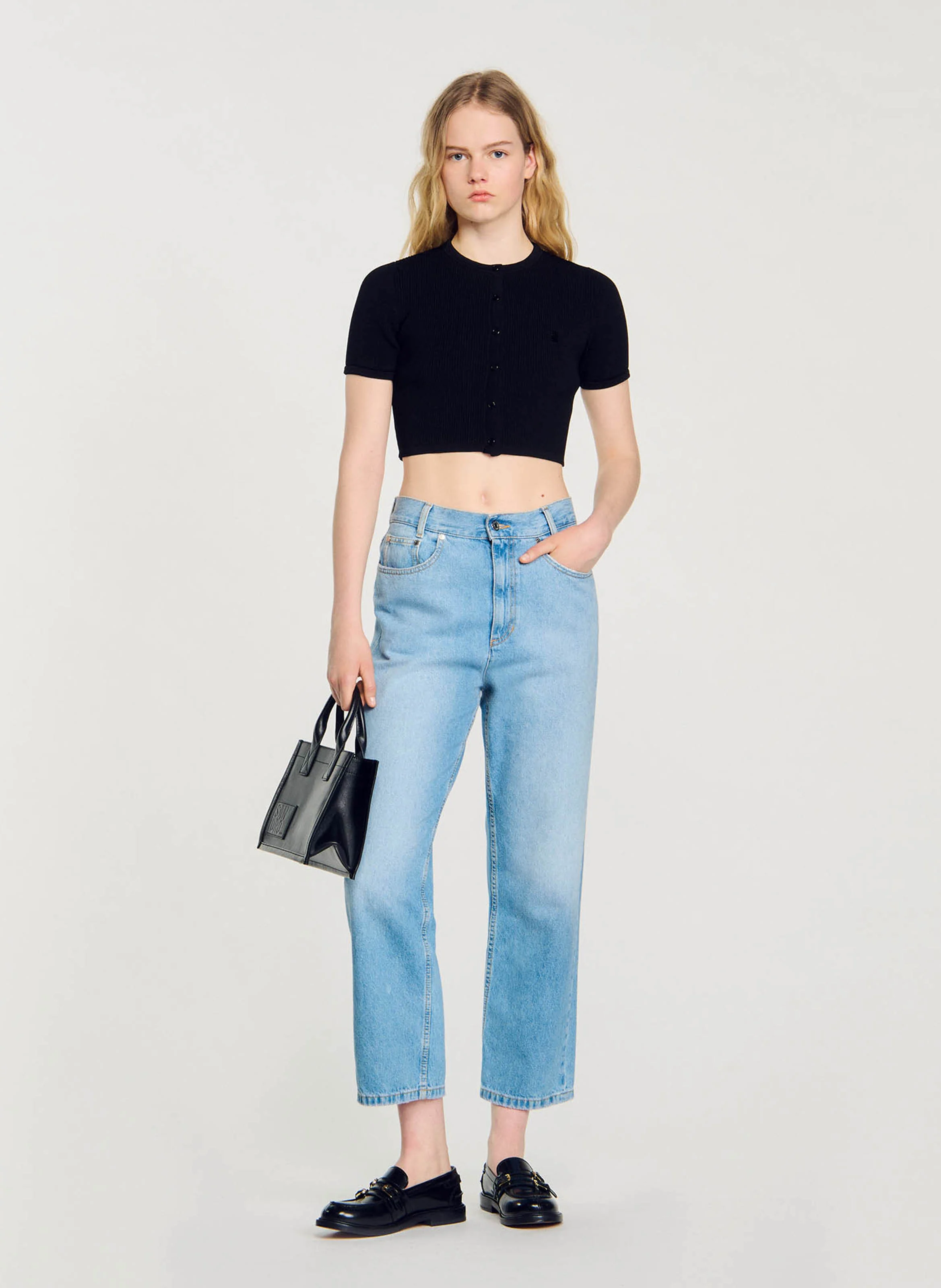 Cardigan court col rond| Noir
