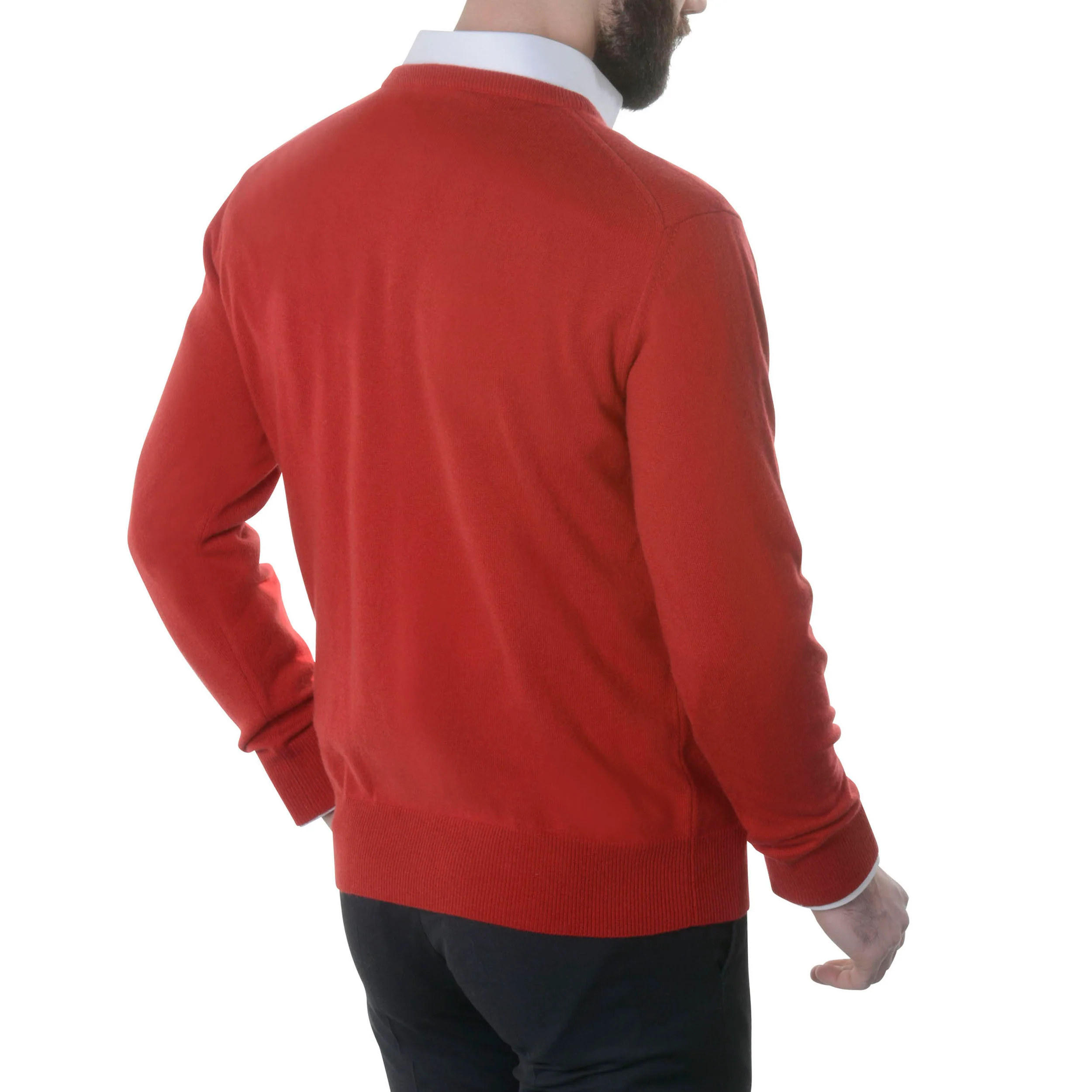 Pull col v 100% cachemire rouge