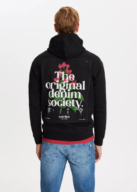 Hoodie met bloemen applicatie zwart (ZWART)